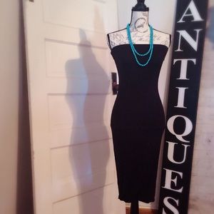 Black strapless tube midi dress